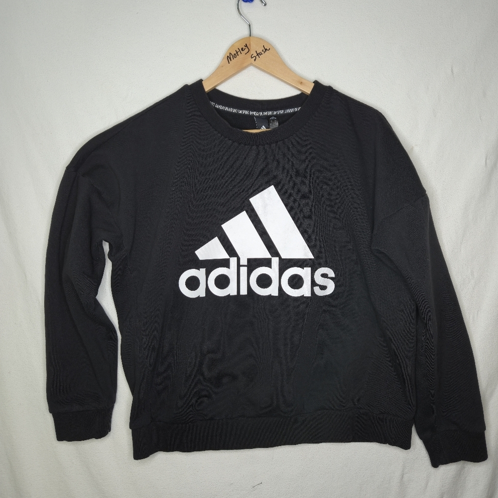 Adidas Ladies Black Crew Neck Sweatshirt With White Adidas Logo Size Large